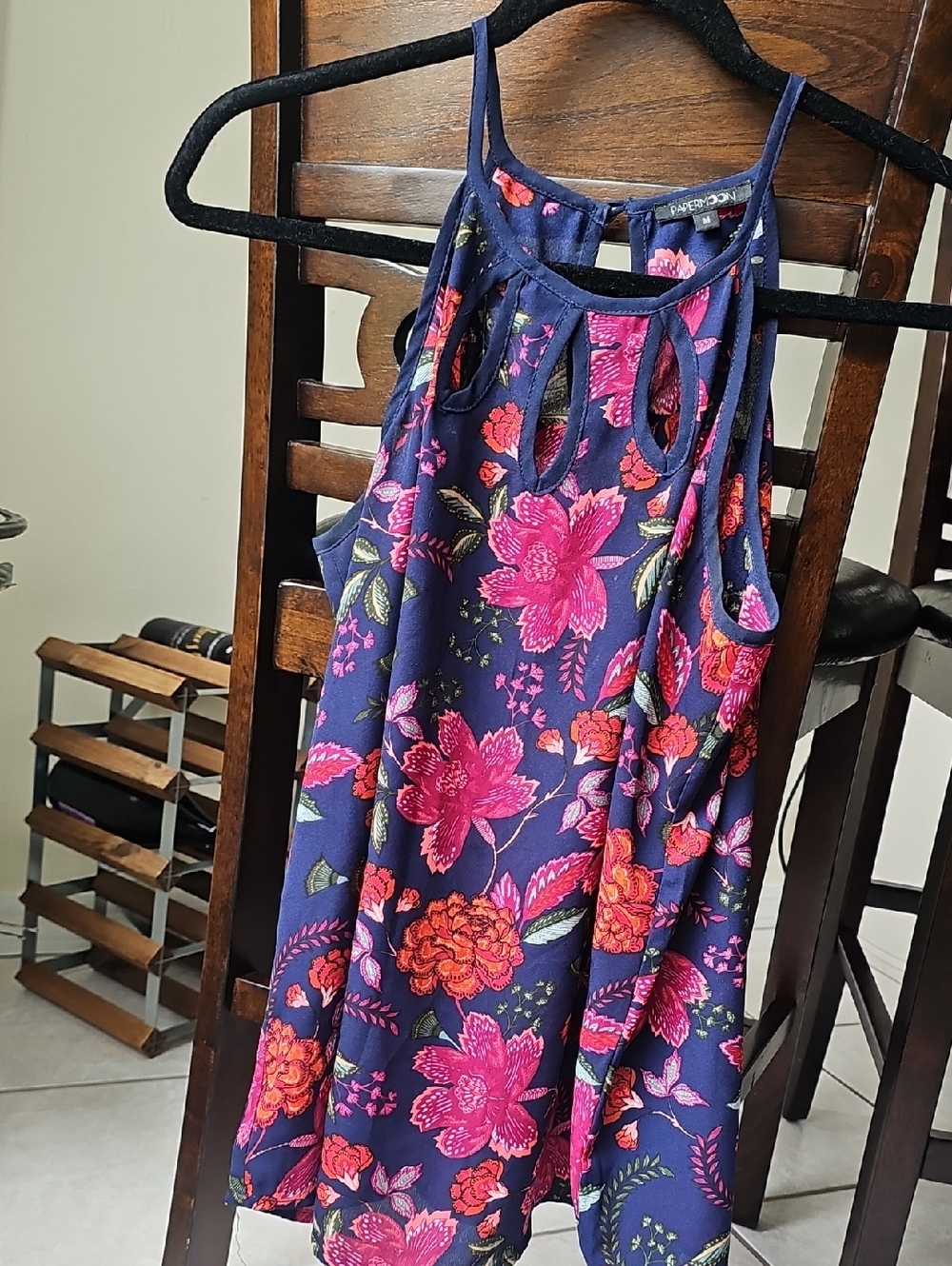 Papermoon Navy Floral Cutout Halter Tank Top